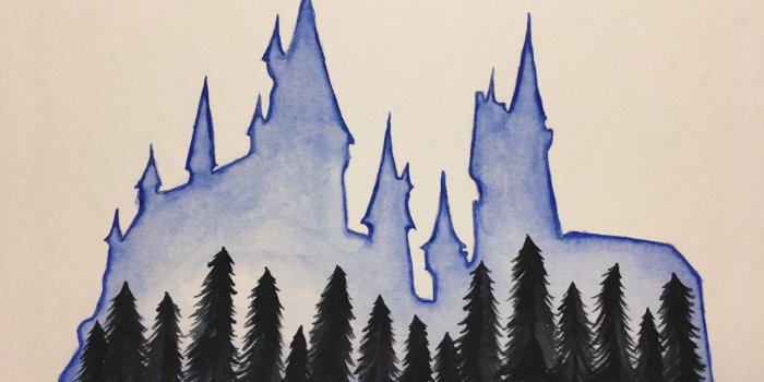 2048x1536 Hogwarts silhouette in watercolor : harrypotter