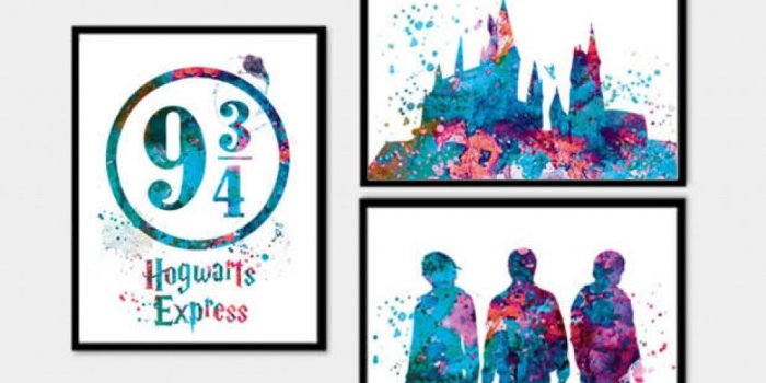 1024x768 Harry Potter poster set of 3 print Hogwarts castle Watercolor Art