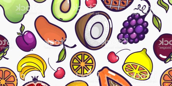 1228x1228 Cartoon Fruits And Berries Vector Seamless Pattern Colorful Fruit