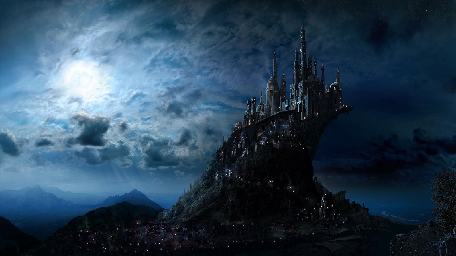 2560x1440 Images Harry Potter Hogwarts Fantasy Castles film Moon 2560x1440