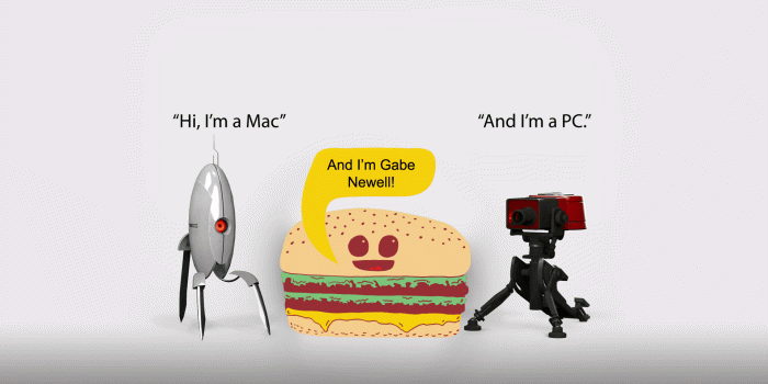 1920x1200 Portal, Mac, funny, PC, Team Fortress 2, Gabe Newell, hamburgers