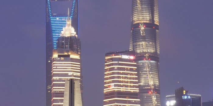 1242x2688 Wallpaper Shanghai at night, cityscape, skyscrapers, lights, river