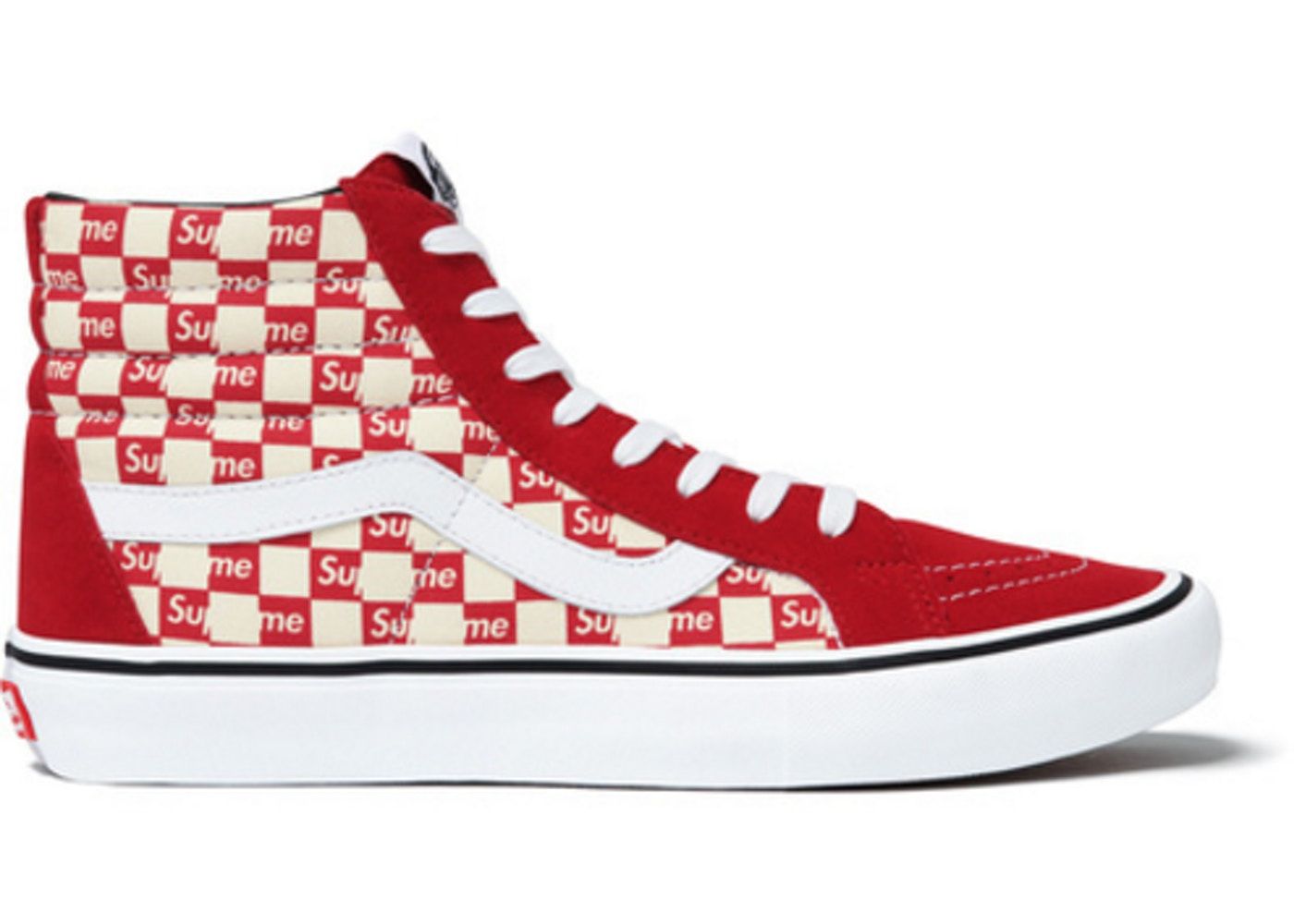 1400x1000 Vans Sk8-hi Supreme Red Checker Logo - Red Checkered High Top Vans
