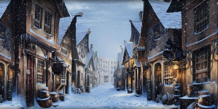 1600x900 Pottermore Background: Diagon Alley at Christmas by xxtayce on