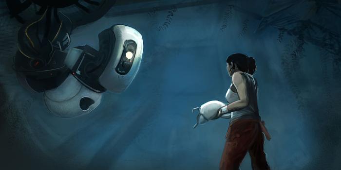 3107x1800 Portal: GLaDOS and Chell | Girls in Mech-Suits
