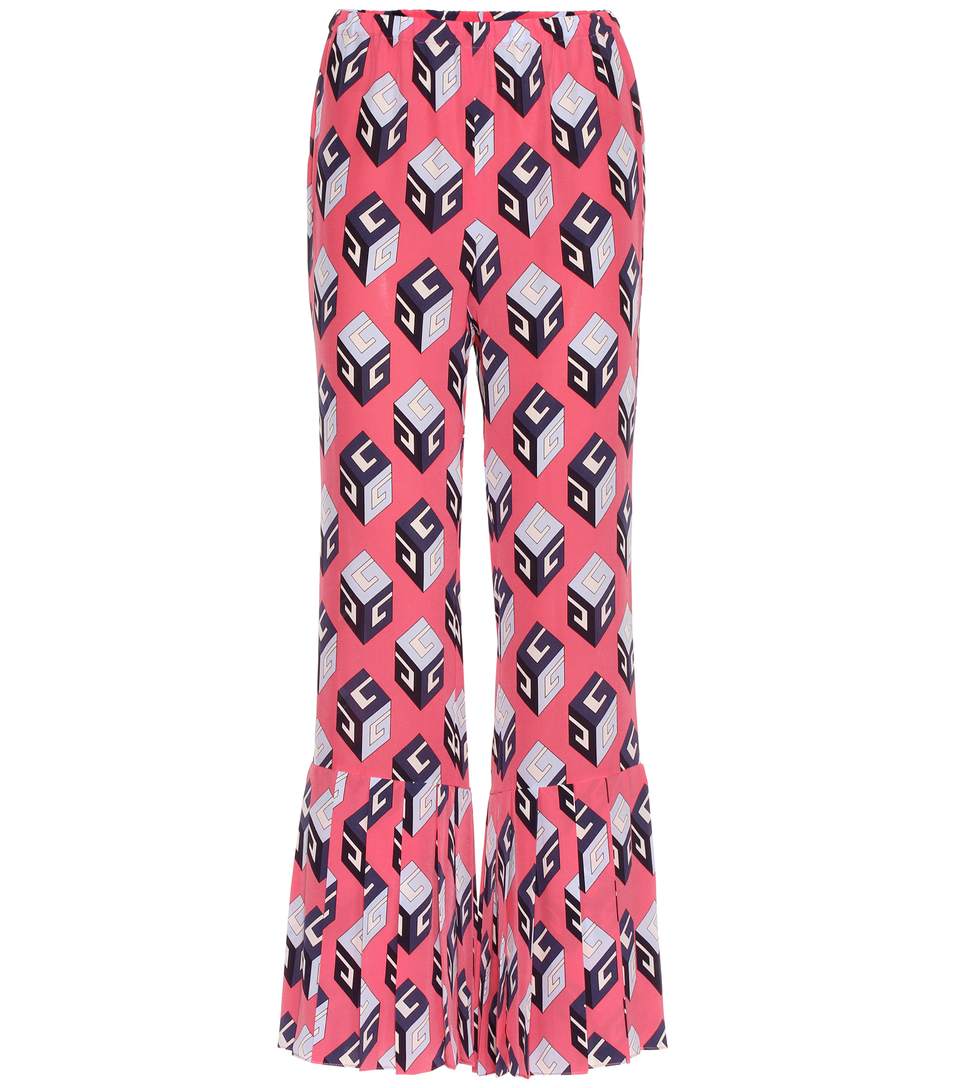 962x1088 Pink 'Gg' Wallpaper Print Silk Pant
