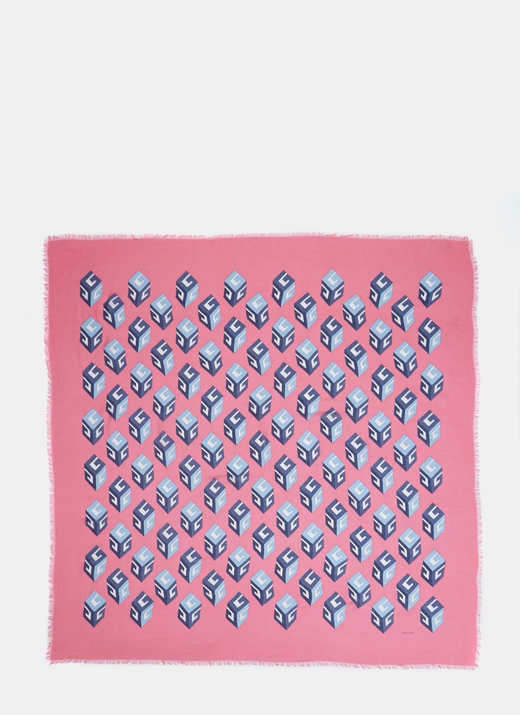 1050x1443 Gucci Women's Gg Wallpaper Print Modal Silk Shawl In Pink
