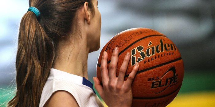 2336x3504 women's white and blue basketball jersey and brown leather