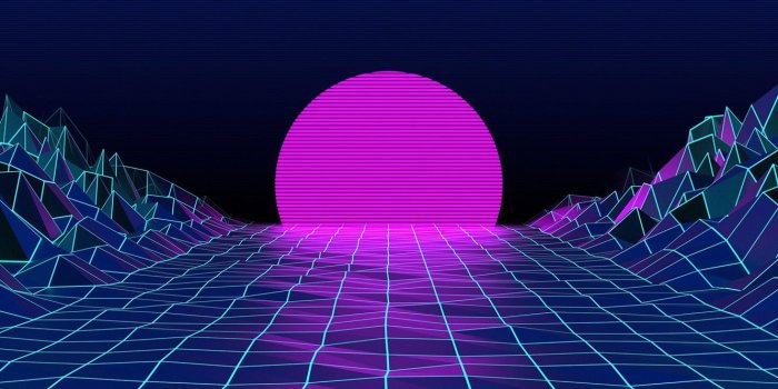 1332x850 Wallpaper The sun, Mountains, The moon, Neon, Graphics, Electronic