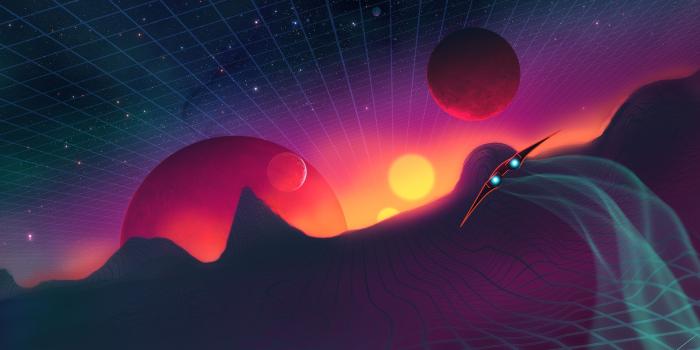 2560x1440 Synthwave Landscape, Planets, Retrowave, Spaceship, - Retro Wave