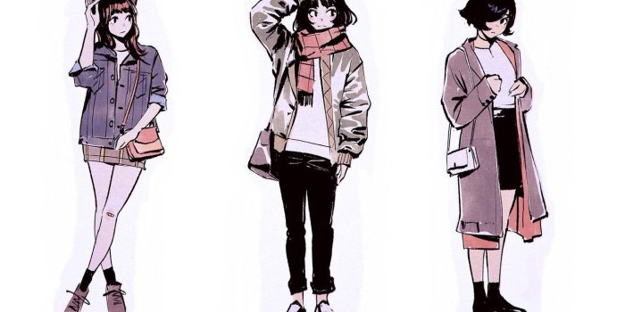 1332x850 Wallpaper girls, shoes, scarf, jacket, sketch, three, white