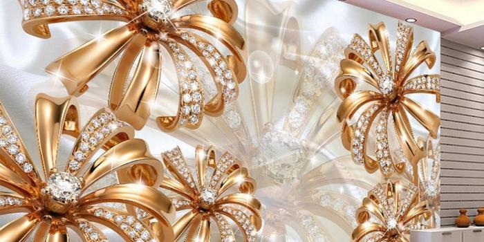 1280x1280 Custom Photo Wallpaper 3d Stereo Gold Diamond Flower - Diamond