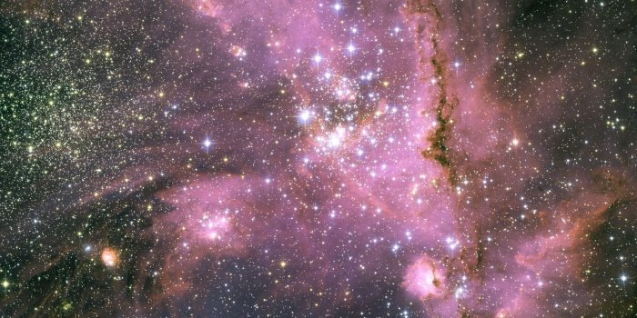 1600x900 Download wallpaper 1600x900 stars, pink, light, galaxy widescreen 16