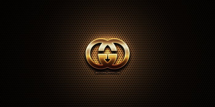 2560x1600 Download wallpapers Gucci glitter logo, creative, metal grid