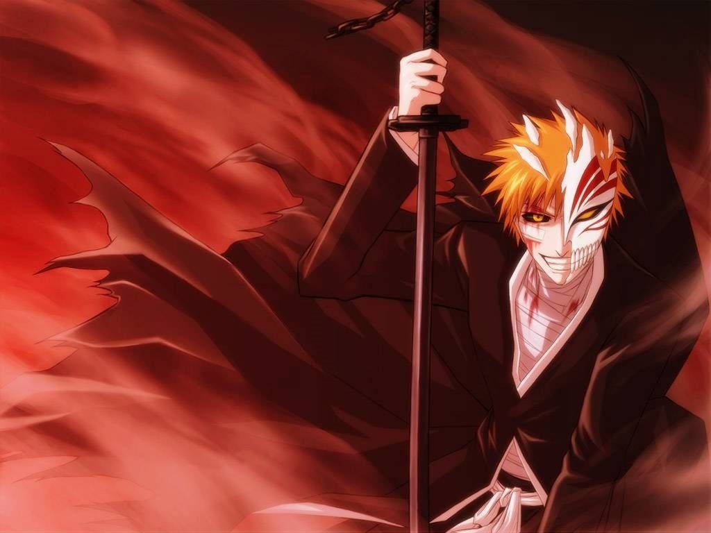 1024x768 Wallpaper : illustration, anime, red, mask, sword, demon, Bleach