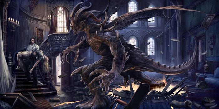2600x1300 Wallpaper : 2600x1300 px, artwork, couple, creature, dead, demon