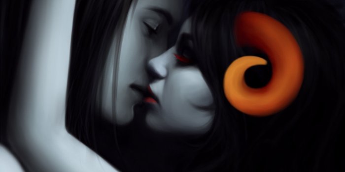 2360x1987 love, Men, Couple, Love, Demon, Horns, Kiss, Fantasy, Girl, Mood