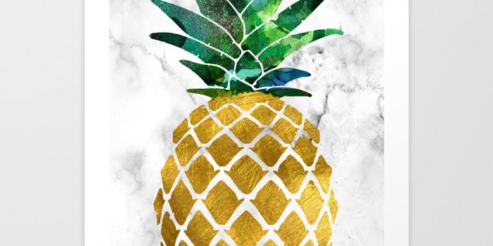 1500x1500 Gold Leaf Pineapple on Marble Background Art Print