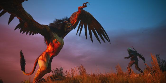 2560x1440 Person standing front of monster digital wallpaper, The Witcher 3