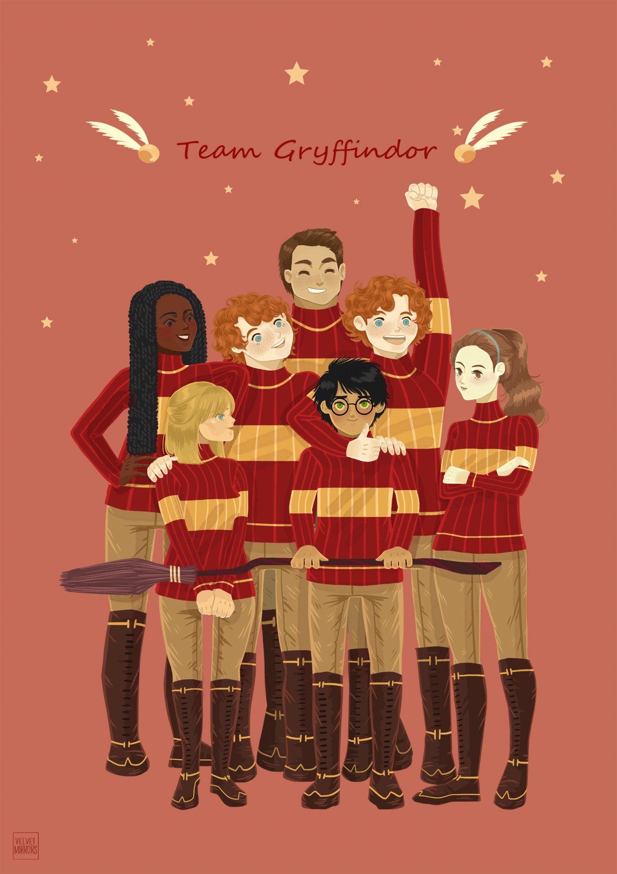 1240x1754 artist: the original Gryffindor quidditch team (from left to right