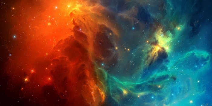 2560x1440 Download 2560x1440 Nebula, Orange, Stars, Blue, Galaxy Wallpapers