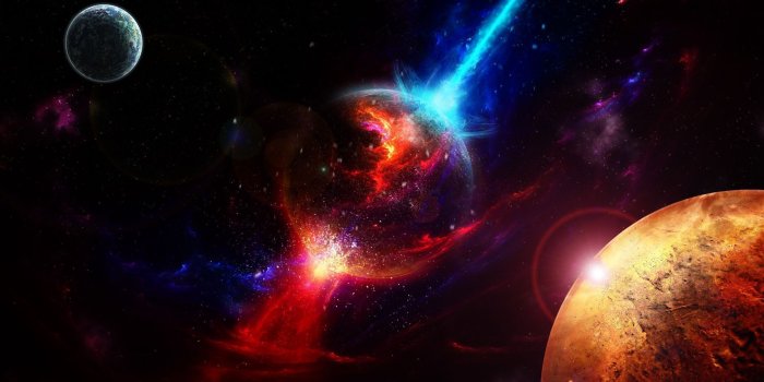 1920x1080 Planet in the red and blue galaxy wallpaper - Space wallpapers - #52904