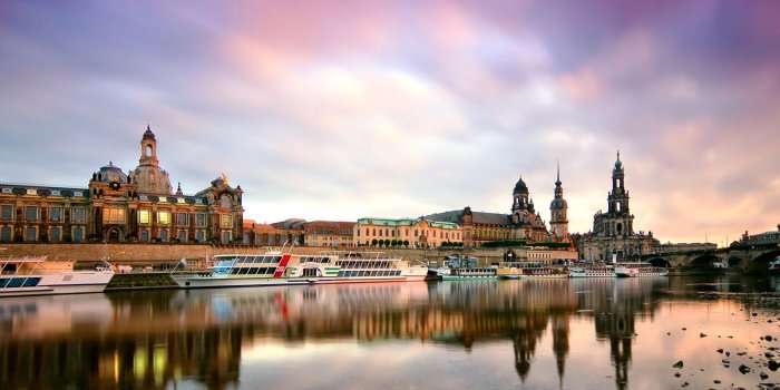 1600x1200 Wallpaper Dresden, Germany, morning, city, buildings, harbor, boats