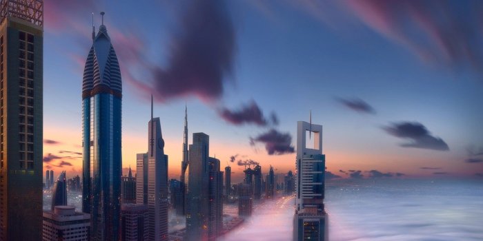 1332x850 Wallpaper the city, fog, morning, Dubai, UAE images for desktop