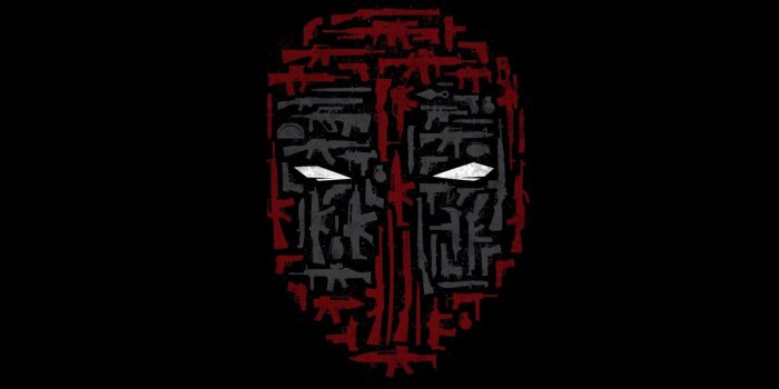 1600x900 Wallpaper : illustration, minimalism, collage, weapon, mask, text