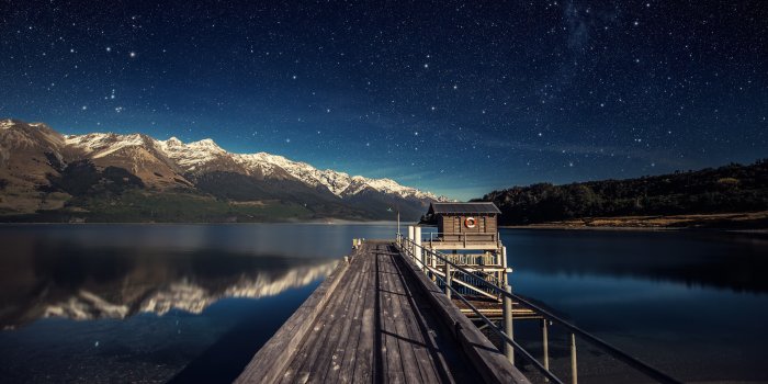 3840x2160 Wallpaper night sky, 5k, 4k wallpaper, stars, mountains, bridge, New