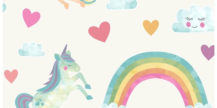 1000x1000 56.4 sq. ft. Elora Cream Unicorn Wonderland Wallpaper