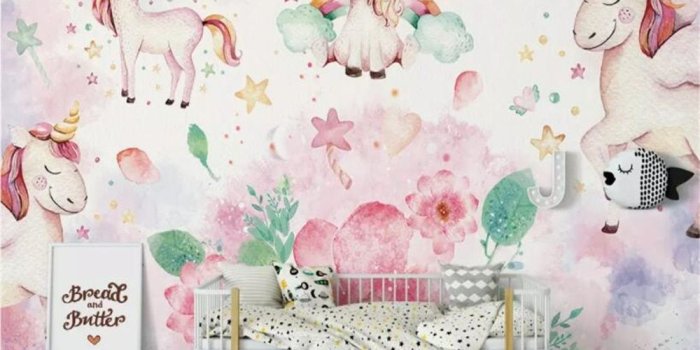 1000x800 US $9.0 40% OFF|Beibehang Custom Wallpaper Modern Pink unicorn flower  children's room background wall papel de parede wallpaper for kids room-in 