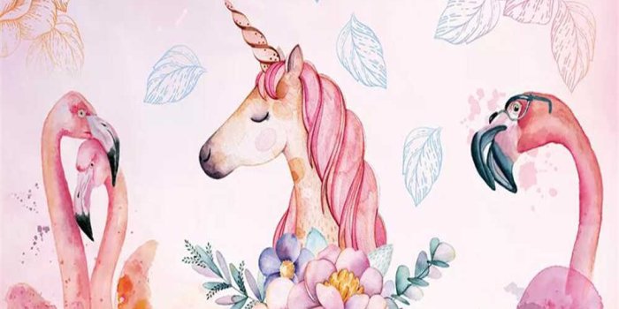 1000x800 Beibehang custom made children's room background 3d wallpaper flamingo  unicorn flower and bird background wall 3d wallpaper