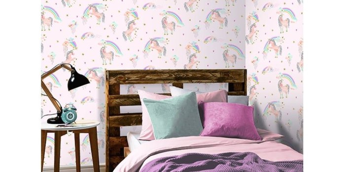 1000x1000 Arthouse Arthouse Rainbow Unicorn Pattern Childrens Wallpaper Glitter Pony  Heart Motif 696108