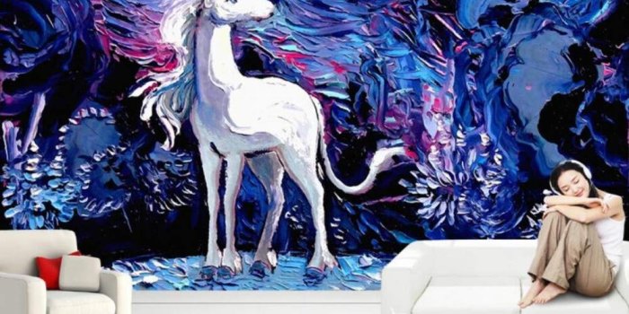 1001x1001 Amazon.com: BIZHIHNK 3D Unicorn Wallpaper Mural Hand Oil Painting