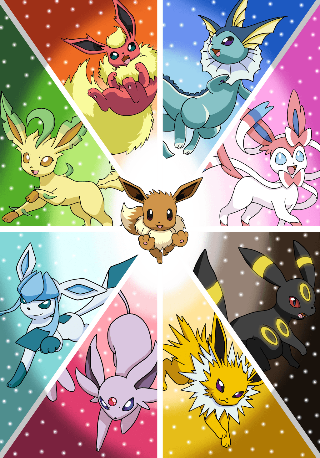 1024x1463 Eeveelutions by Tails19950 on deviantART. Eevee, Leafeon, Flareon